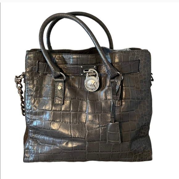 Michael Kors Hamilton Croc Embossed Satchel Handbag Tote - Picture 1 of 9